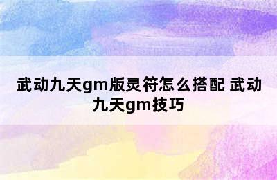 武动九天gm版灵符怎么搭配 武动九天gm技巧